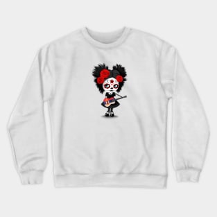 Sugar Skull Girl Playing Serbian Flag Guitar Crewneck Sweatshirt